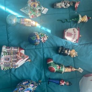 Blown glass Christmas bundle of 10 Christmas themed ornaments.